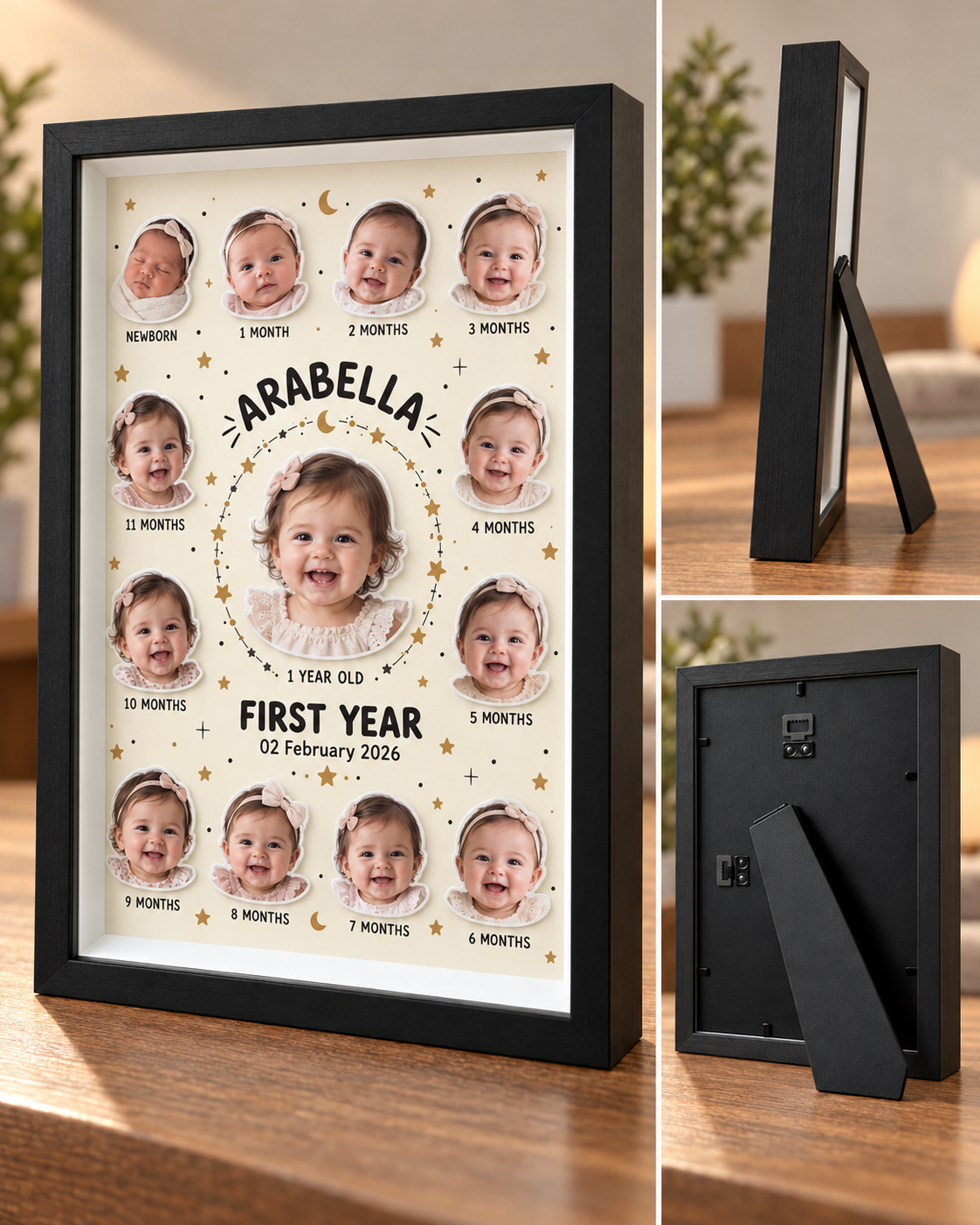 Little Star in black: front, side and rear views. Illustrative mock-up.