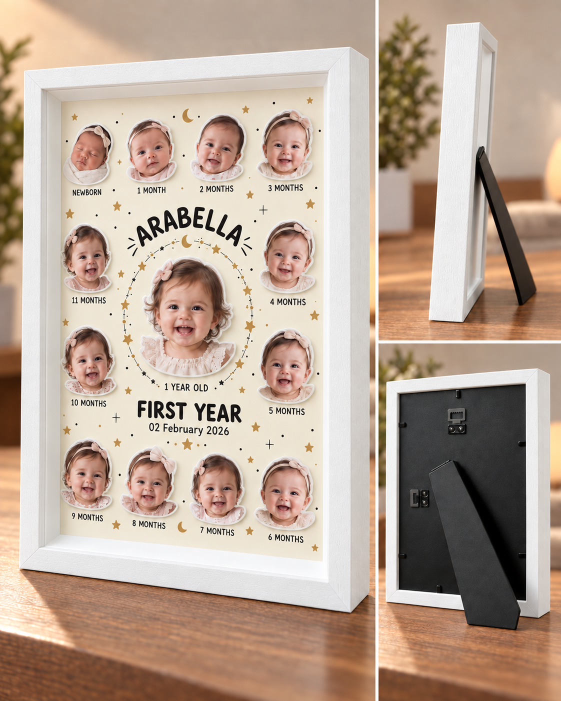 Little Star in white: front, side and rear views. Illustrative mock-up.